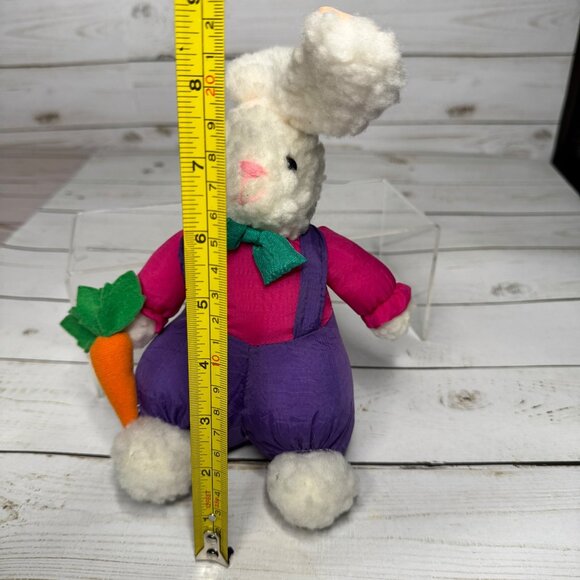 Vtg Nylon Easter Bunny Rabbit with Carrot 9" Purple Pink Plush Stuffed Animal - Picture 5 of 6